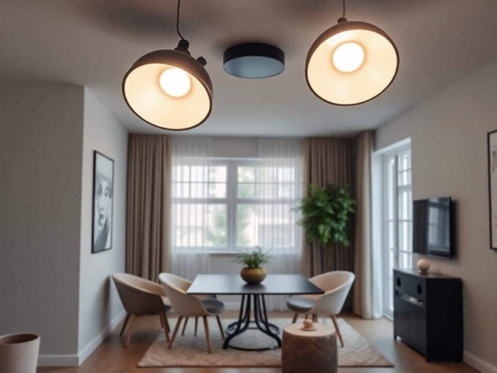 Minimalistisch interieur met onzichtbare spotverlichting boven een lichte hoekbank